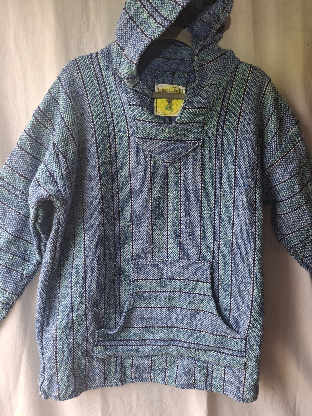 Men's Blue Striped Baja Crewneck Hoodie Sweater